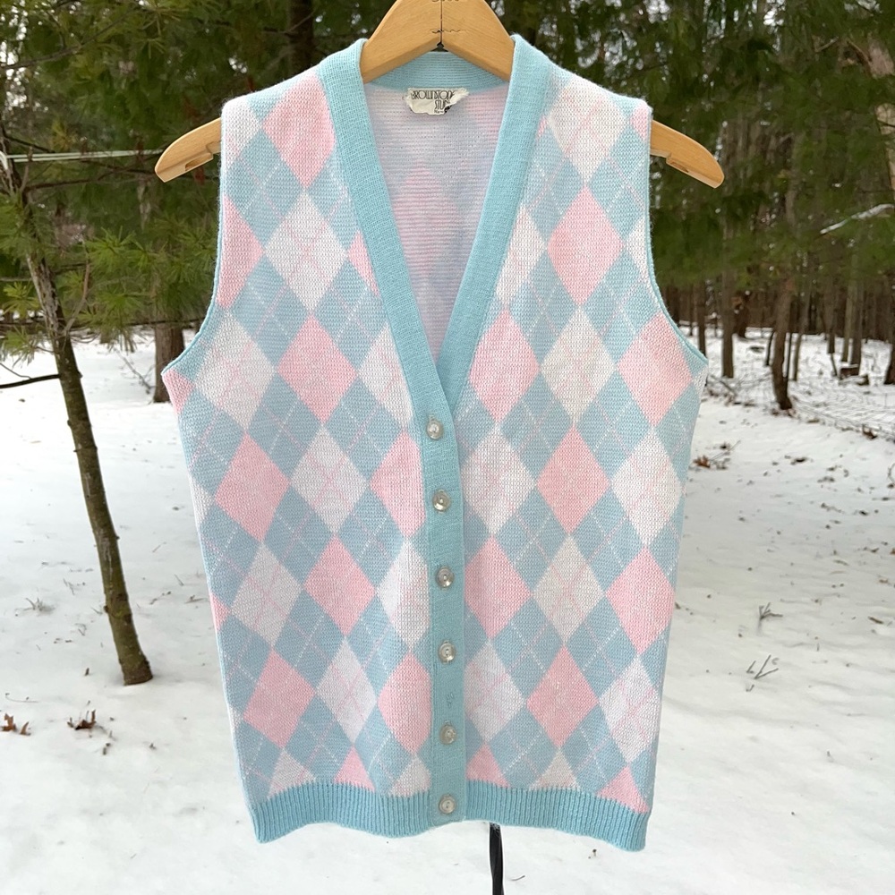 80s Brownstone Studio NY Pastel Argyle Knit Sweater Vest - Picture 12 of 13